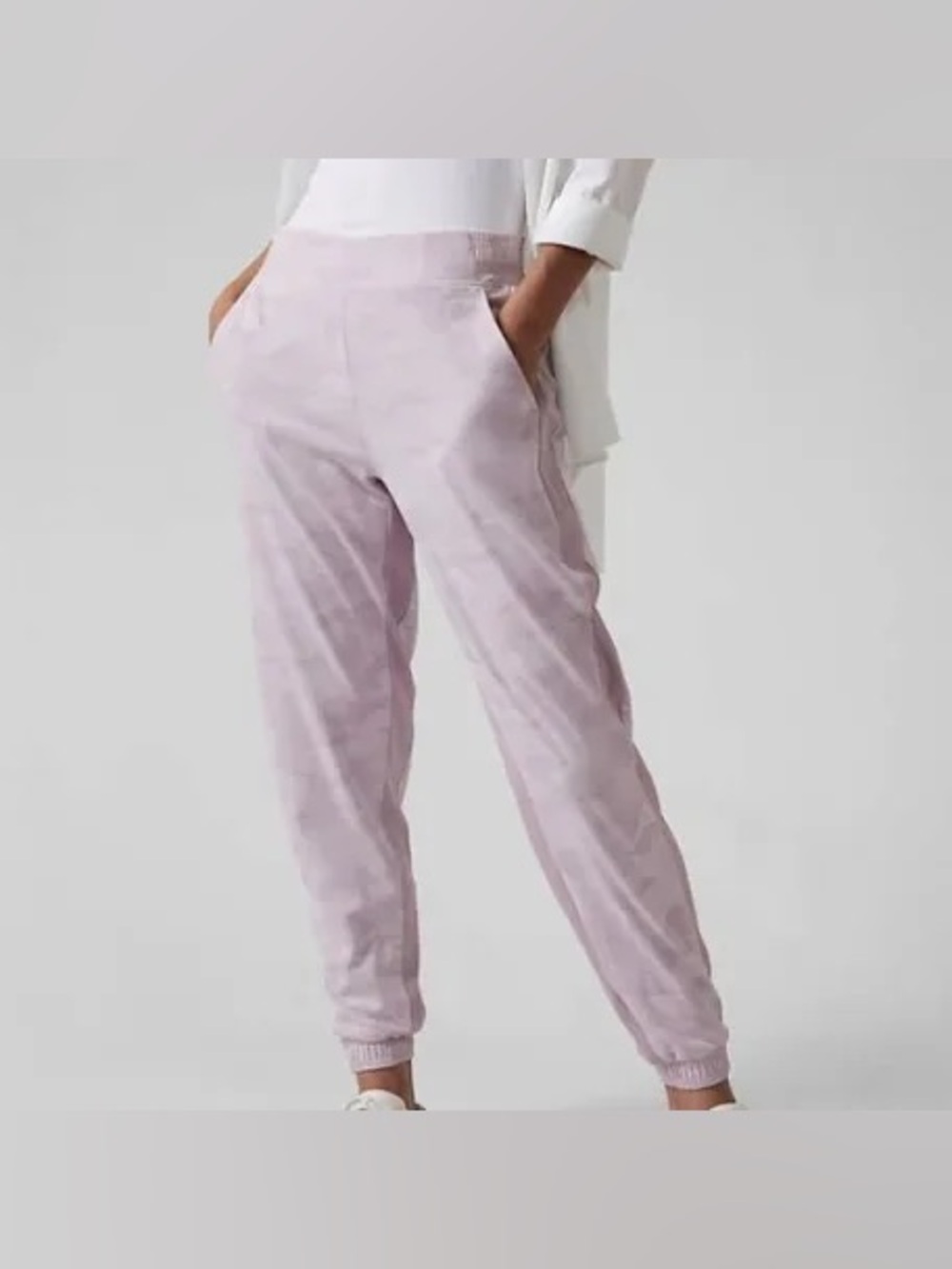 Athleta Brooklyn Lined Camo Lilac Jogger Track Pants Sz 10 winter outdoor warm